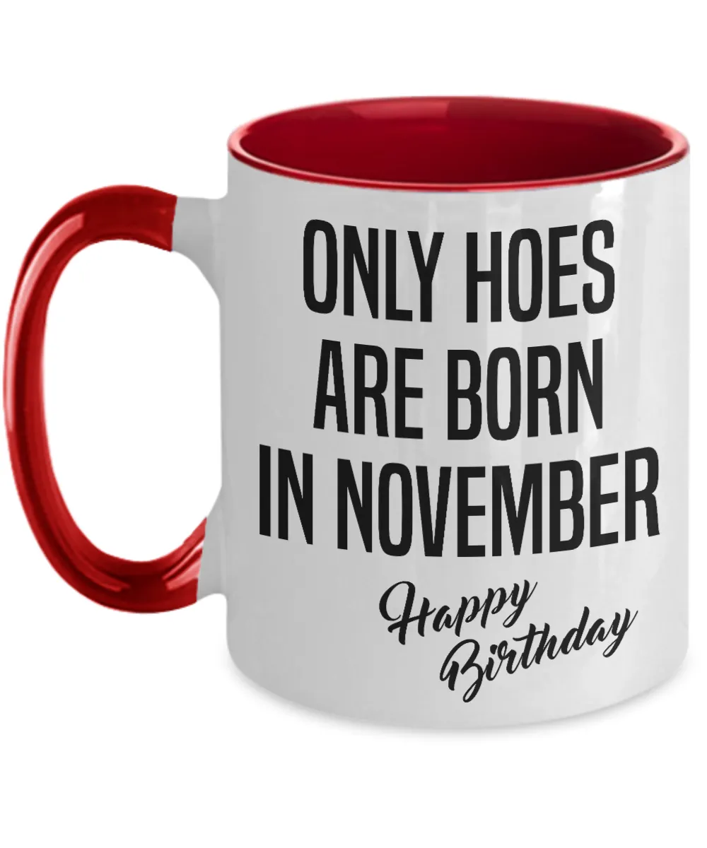 Funny Happy Birthday Mug for Her Only Hoes are Born in November Birthday Two-Tone Coffee Cup