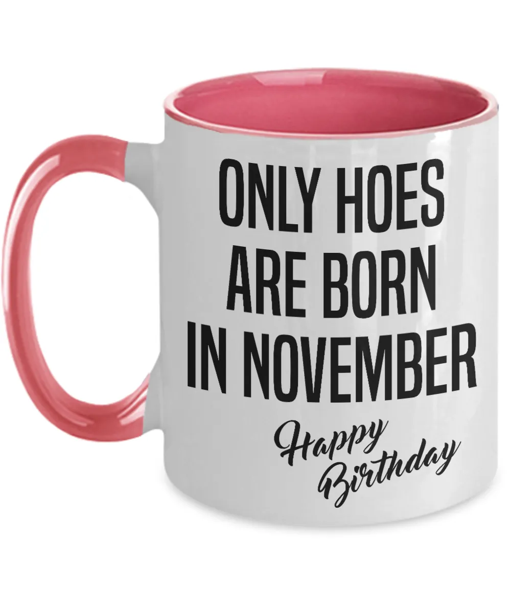 Funny Happy Birthday Mug for Her Only Hoes are Born in November Birthday Two-Tone Coffee Cup
