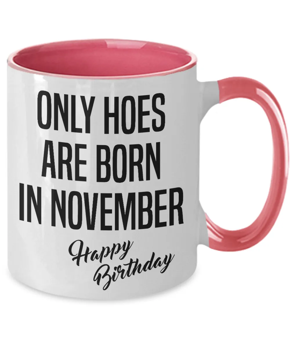 Funny Happy Birthday Mug for Her Only Hoes are Born in November Birthday Two-Tone Coffee Cup