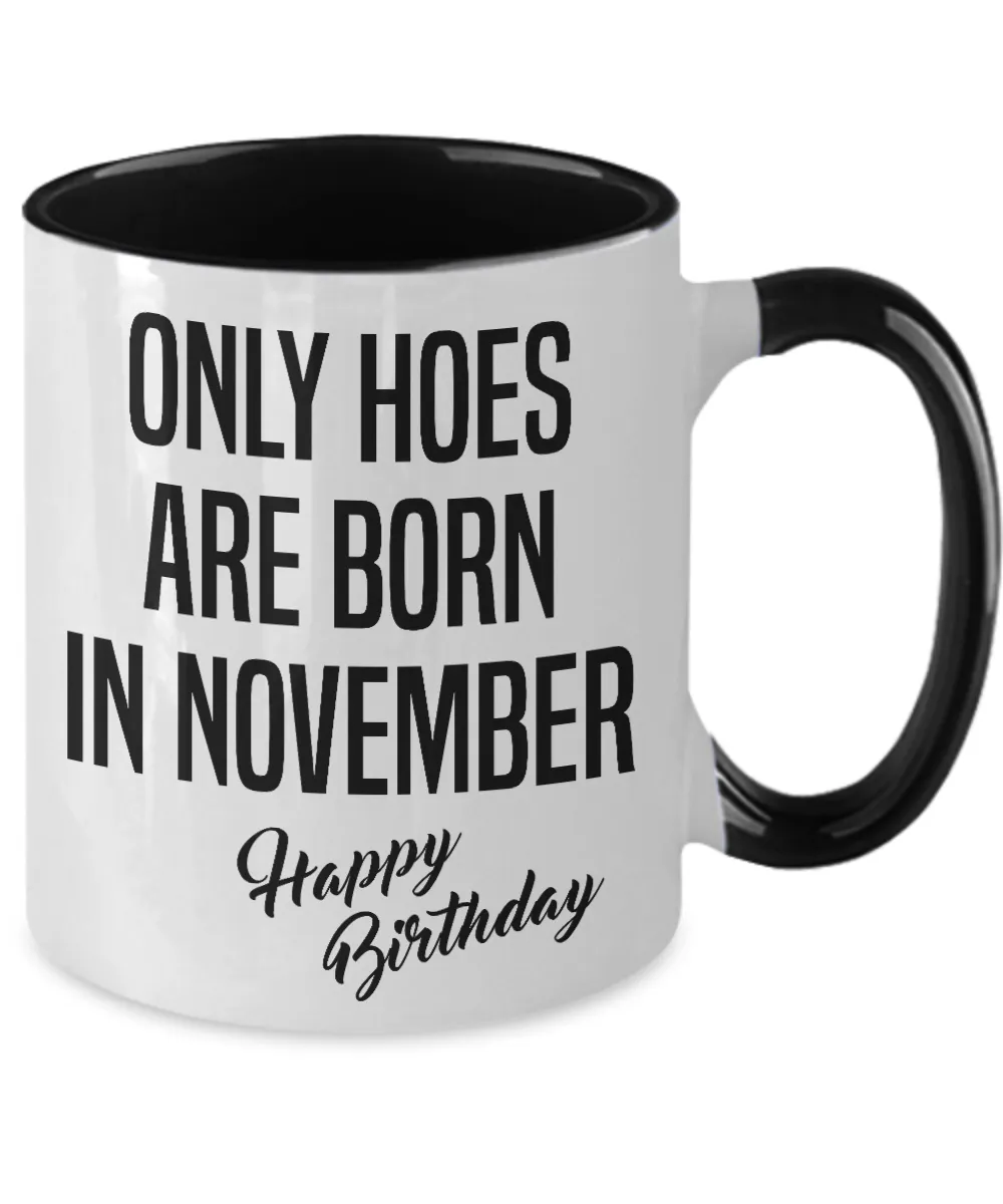 Funny Happy Birthday Mug for Her Only Hoes are Born in November Birthday Two-Tone Coffee Cup
