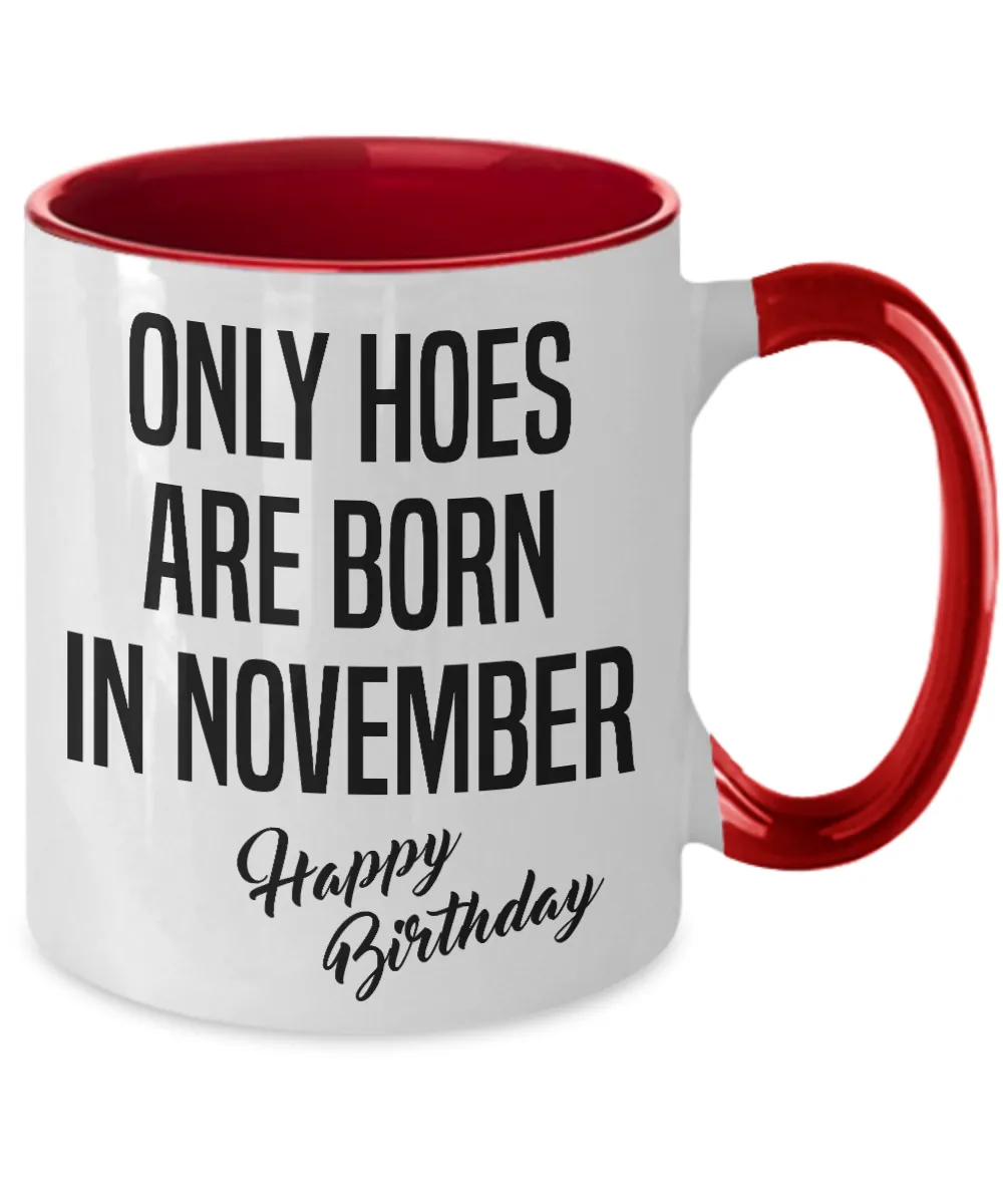 Funny Happy Birthday Mug for Her Only Hoes are Born in November Birthday Two-Tone Coffee Cup