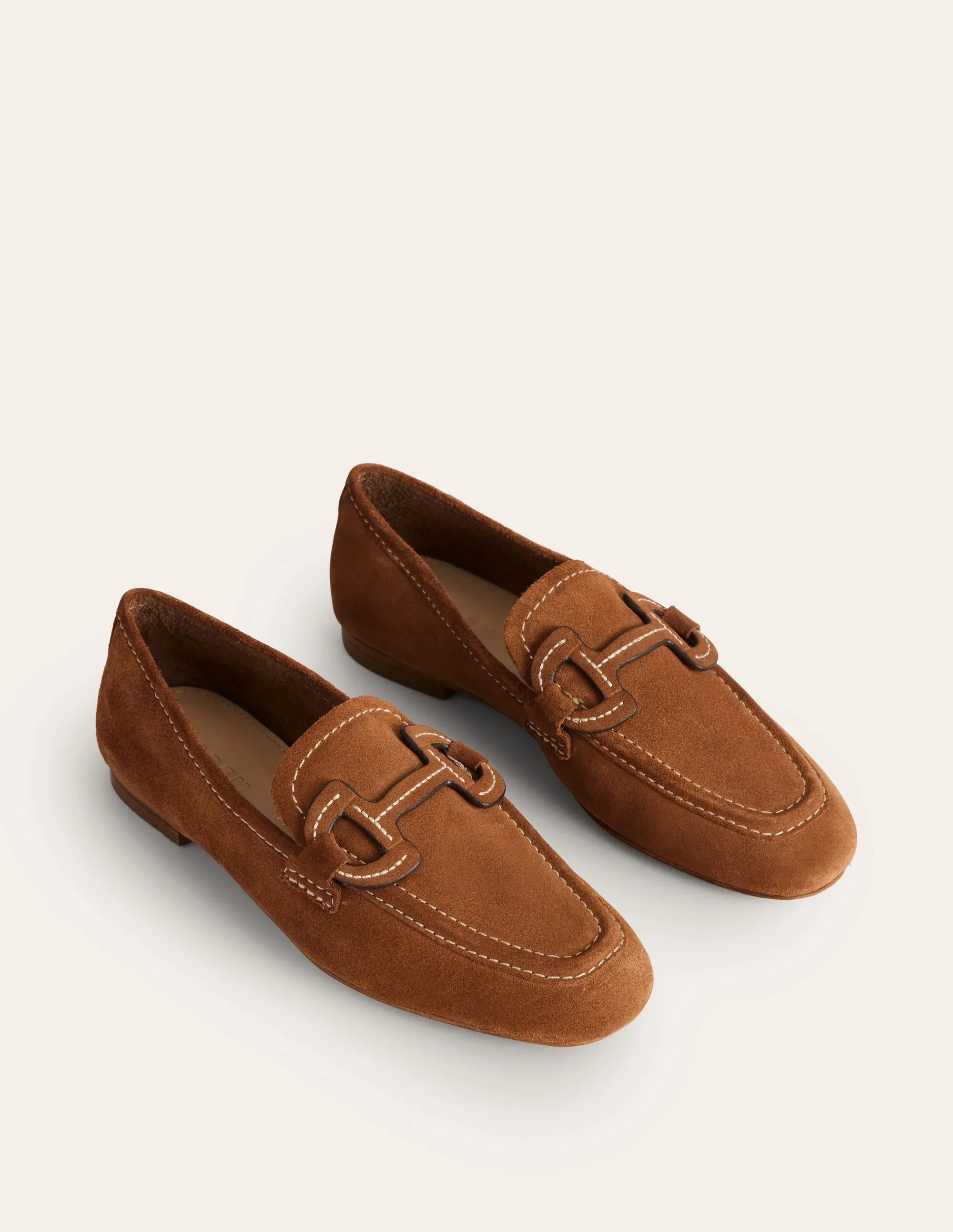 Genähte Loafer mit Trensendetail-Goldbraun Wildleder