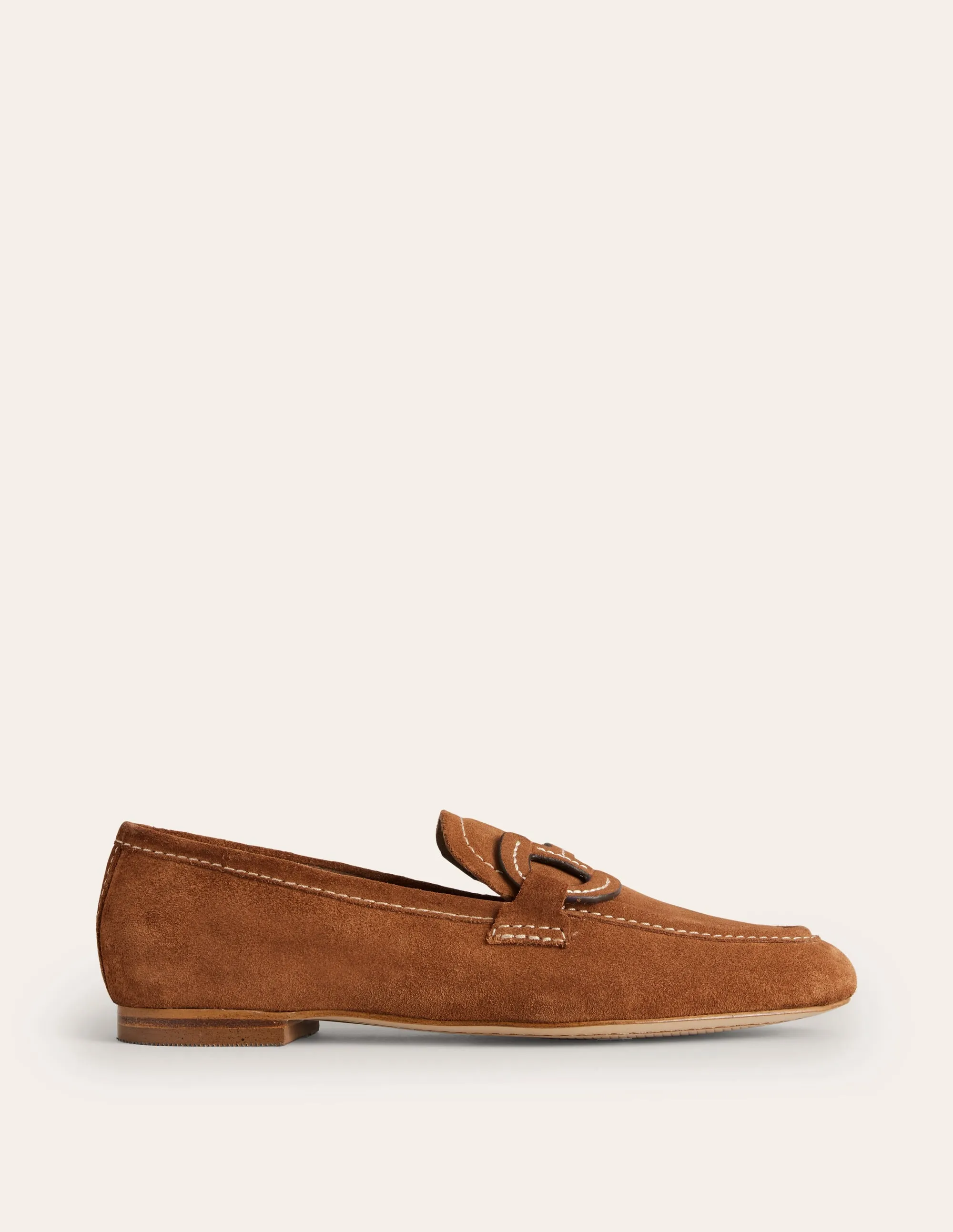 Genähte Loafer mit Trensendetail-Goldbraun Wildleder