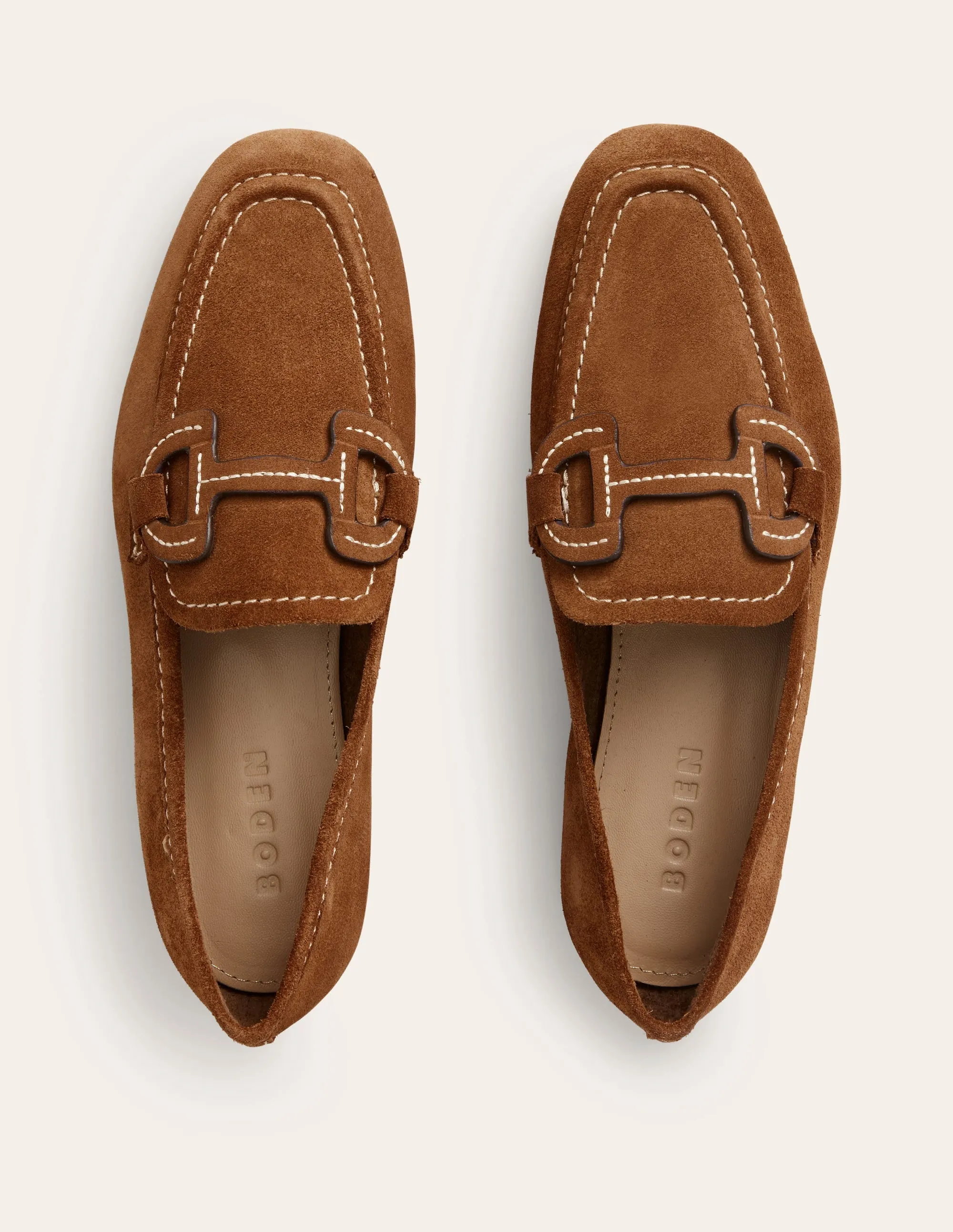 Genähte Loafer mit Trensendetail-Goldbraun Wildleder
