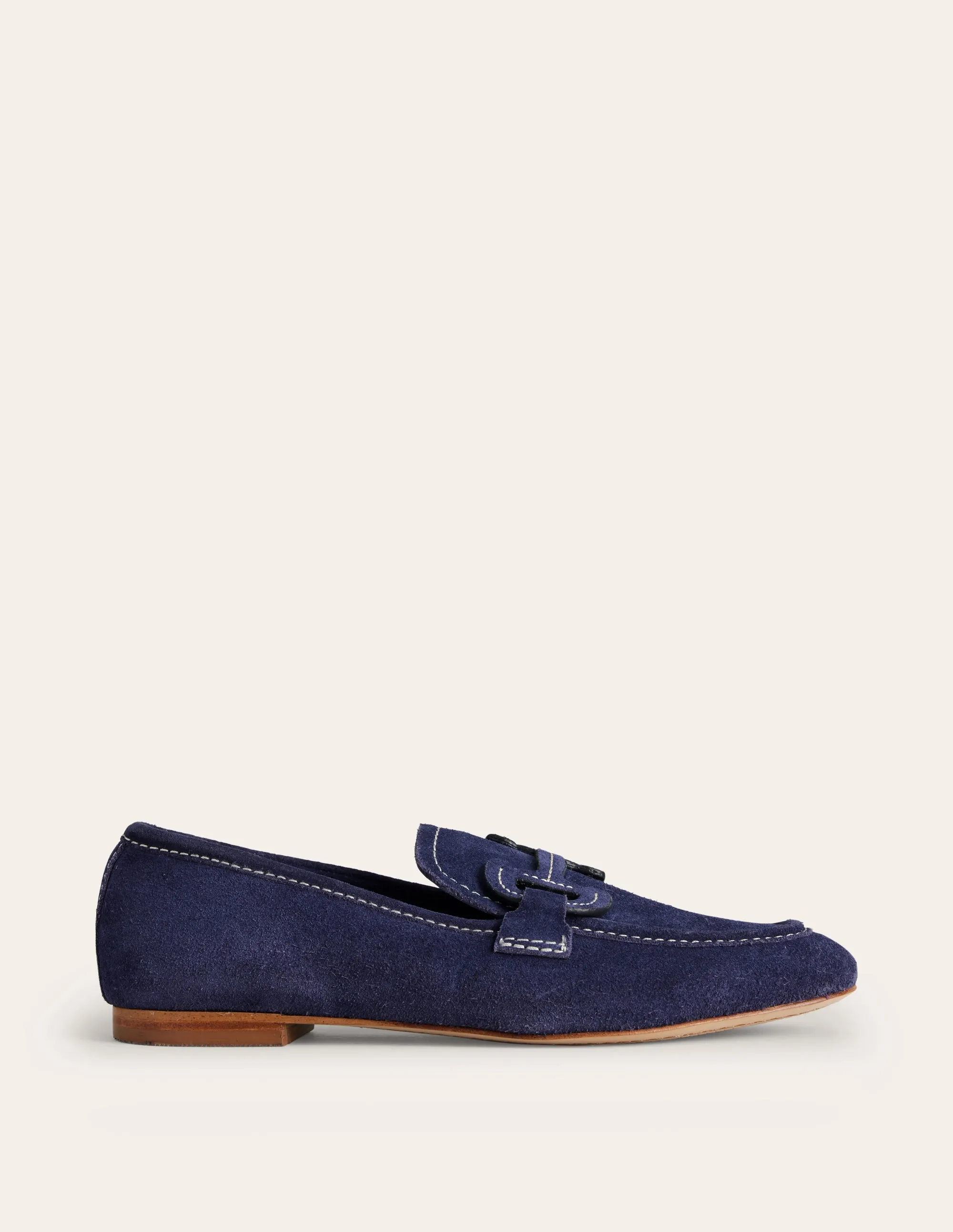 Genähte Loafer mit Trensendetail-Marineblau Wildleder