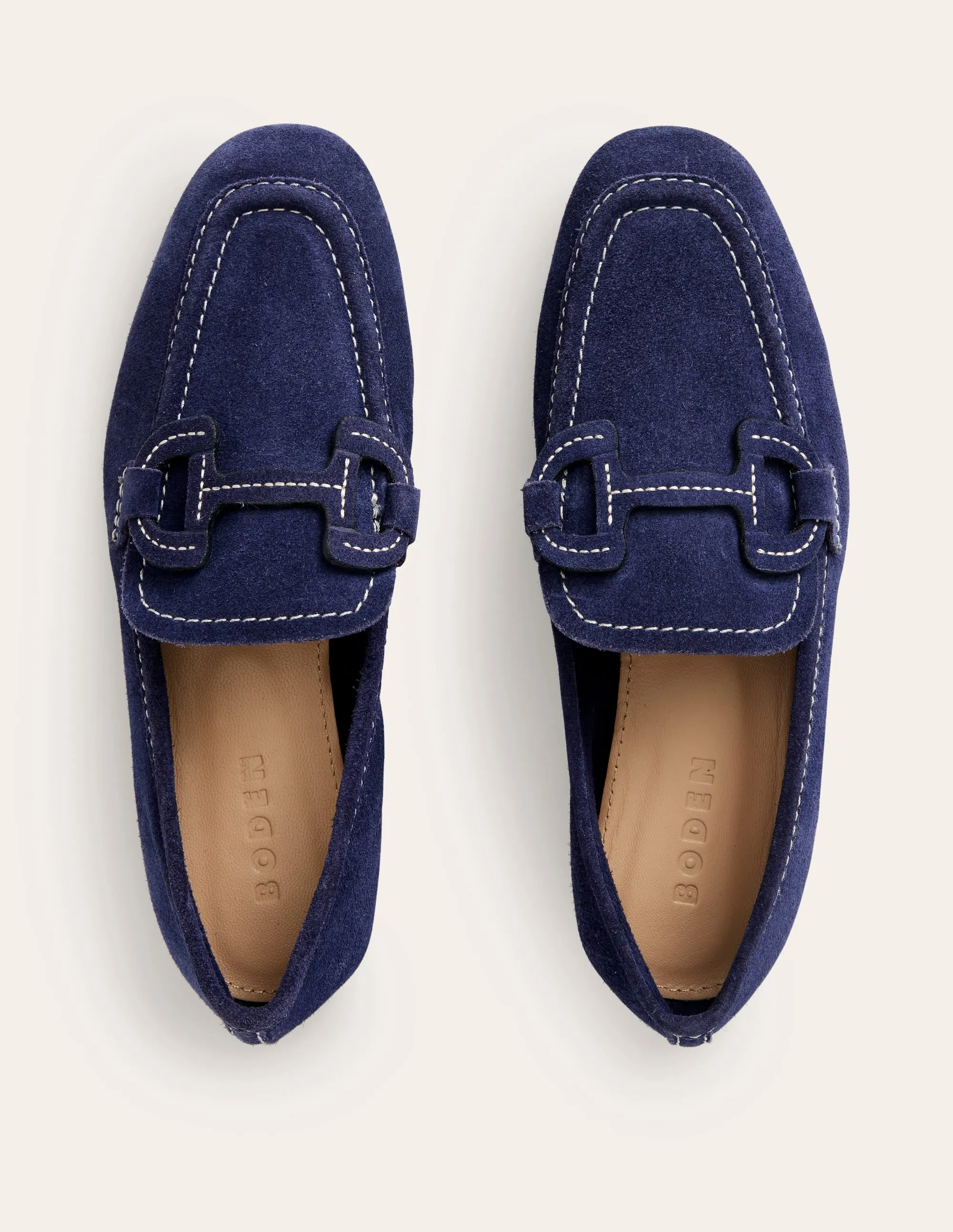Genähte Loafer mit Trensendetail-Marineblau Wildleder
