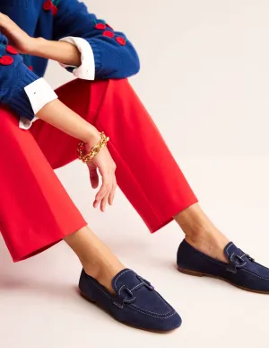 Genähte Loafer mit Trensendetail-Marineblau Wildleder
