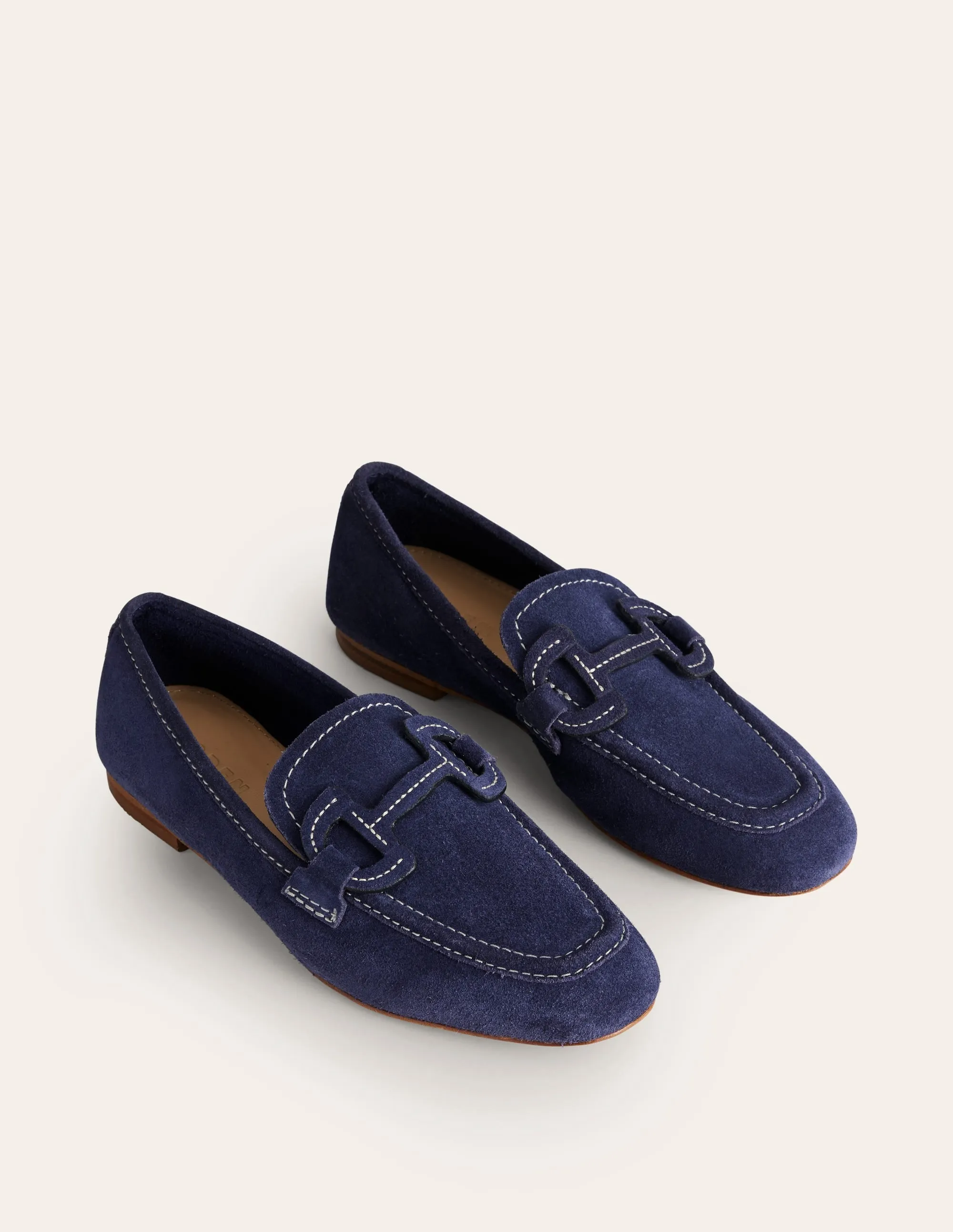 Genähte Loafer mit Trensendetail-Marineblau Wildleder
