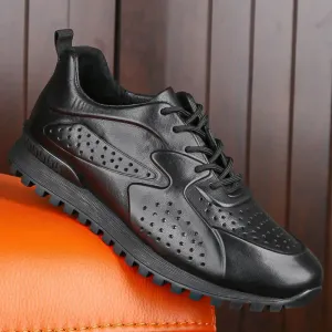 Genuine Leather Black Hollow Out Breathable Sneakers