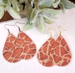 Giraffe Print Cork Teardrop Earrings