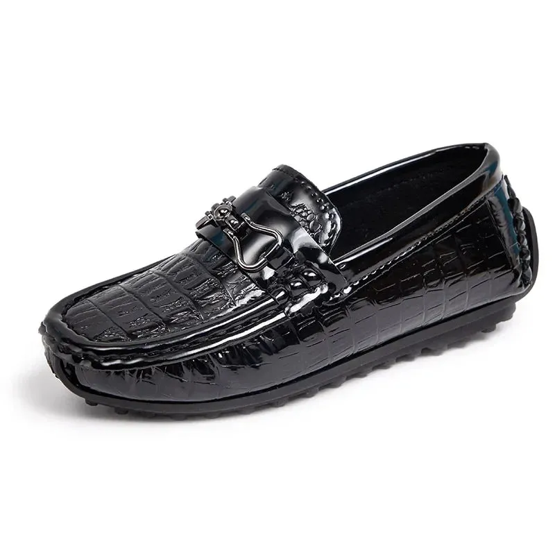 Glossy Leather Shoes for Party Wedding Shows Kids Fashion Solid Black Flat Non-slip Children Moccasin Shoes