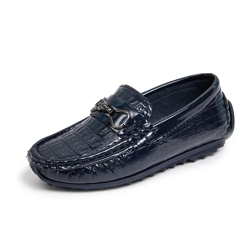 Glossy Leather Shoes for Party Wedding Shows Kids Fashion Solid Black Flat Non-slip Children Moccasin Shoes