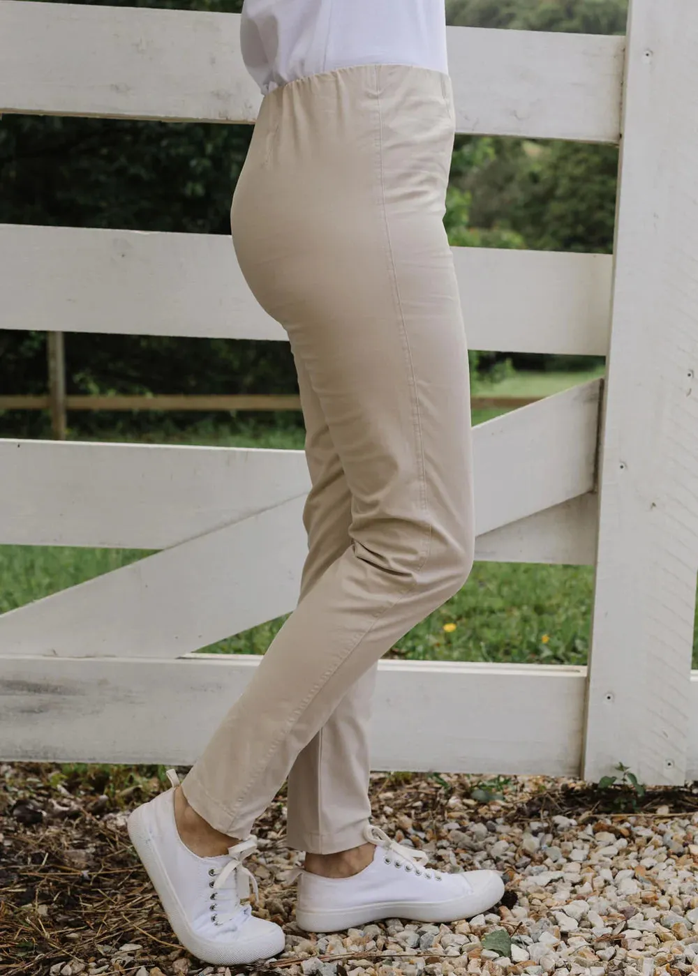 Goondiwindi Cotton - 97% Cotton 3% Spandex Elastic Waist Pant Beige