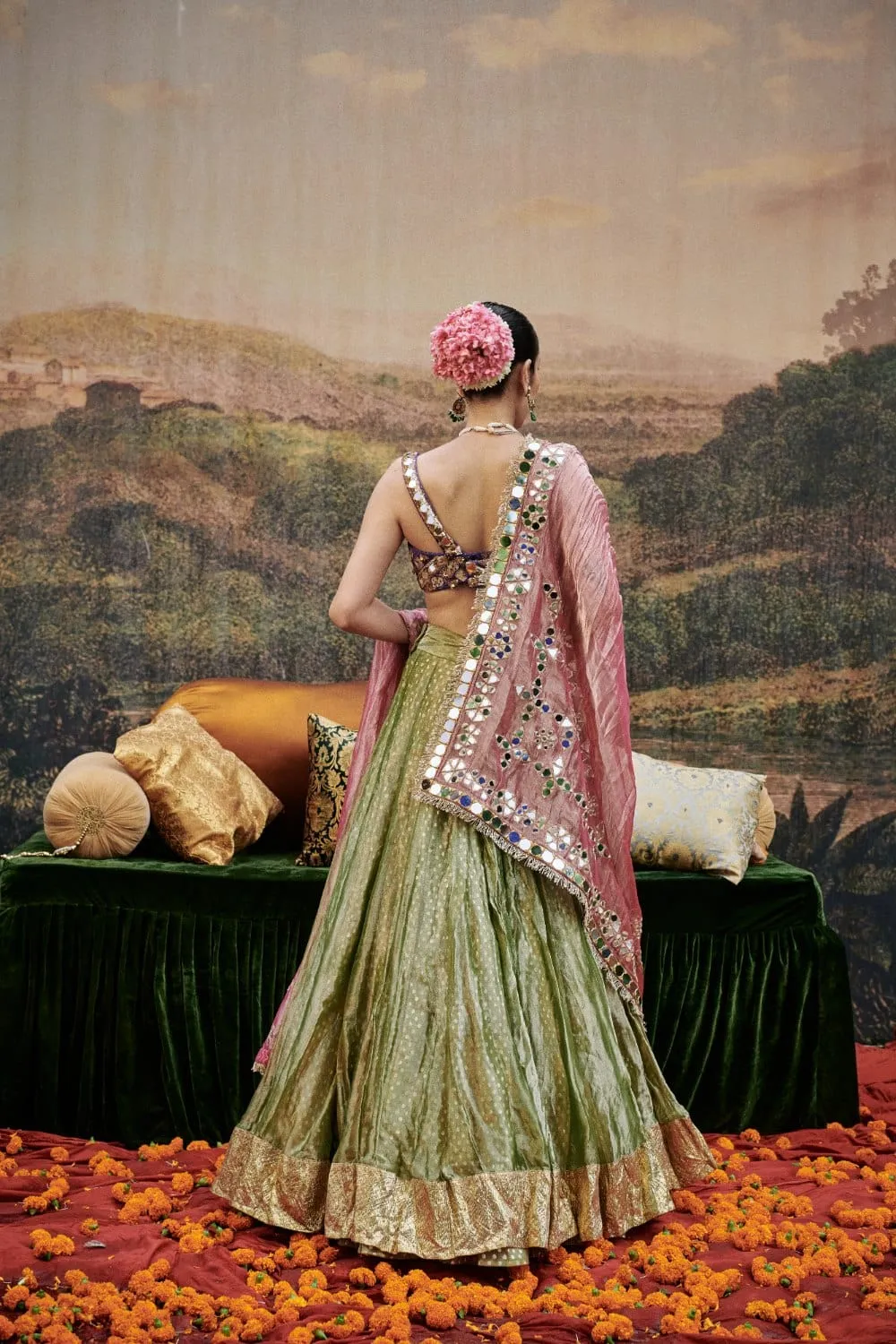 Green Tissue Lehenga Set