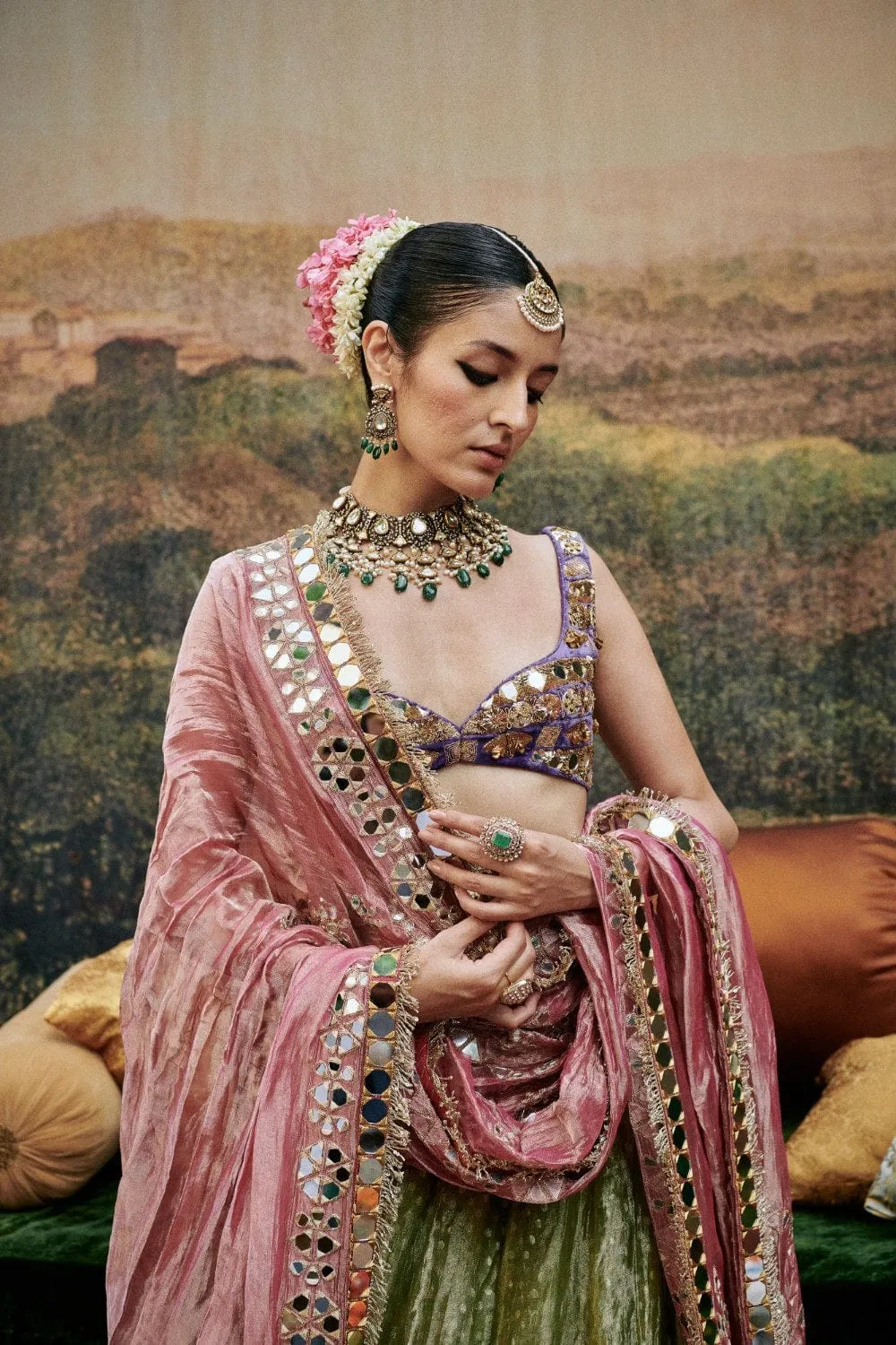 Green Tissue Lehenga Set