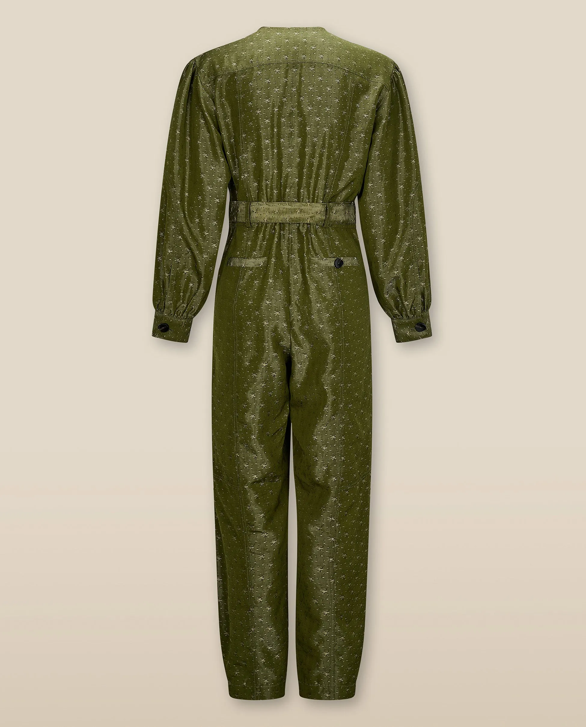 HAMA | Green & Gold Flower Jacquard Satin Jumpsuit