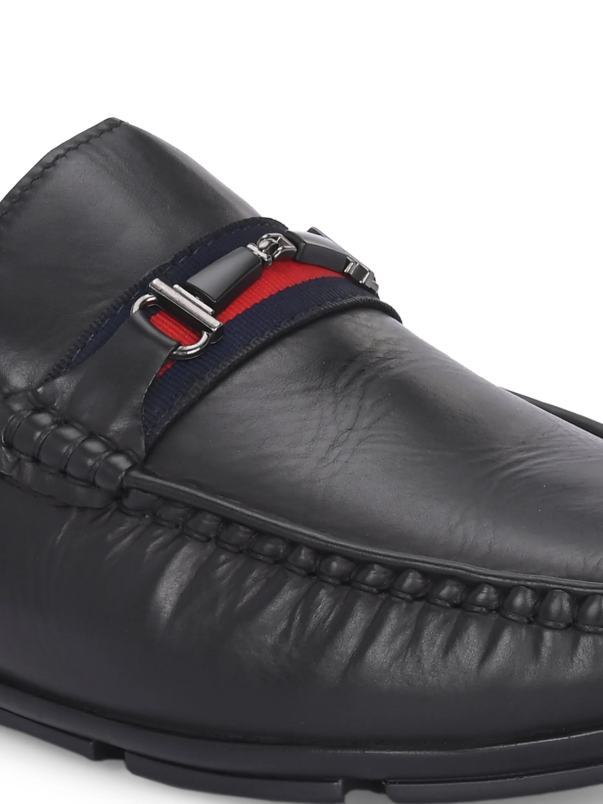 Hitz Men's Black Leather Casual Loafers