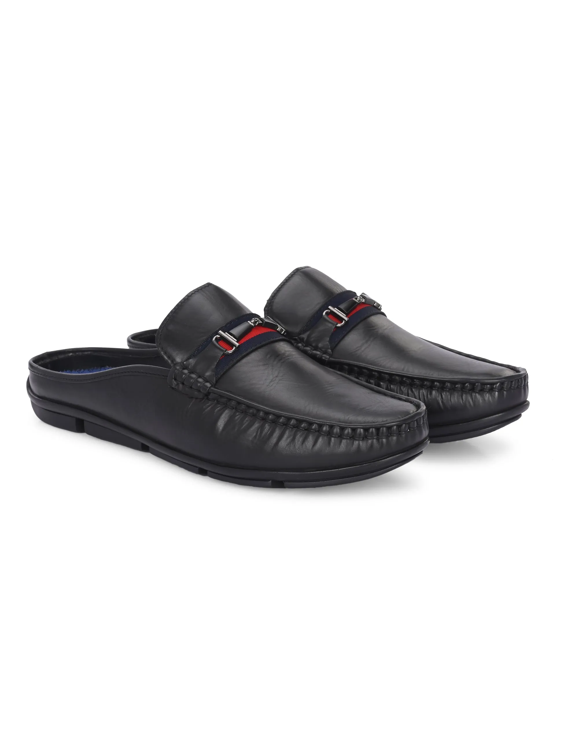 Hitz Men's Black Leather Casual Loafers