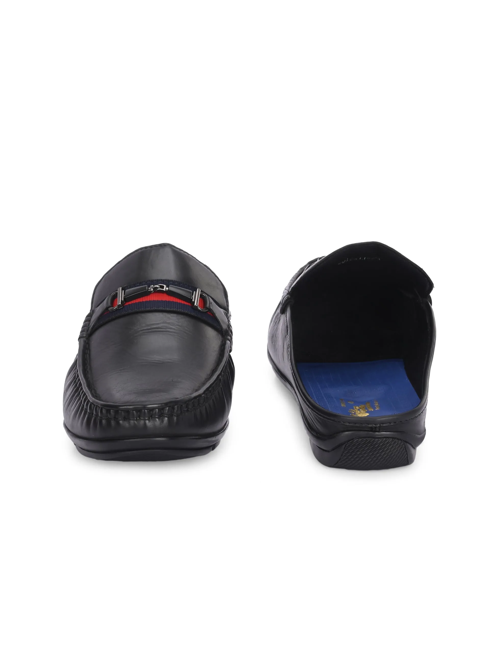 Hitz Men's Black Leather Casual Loafers