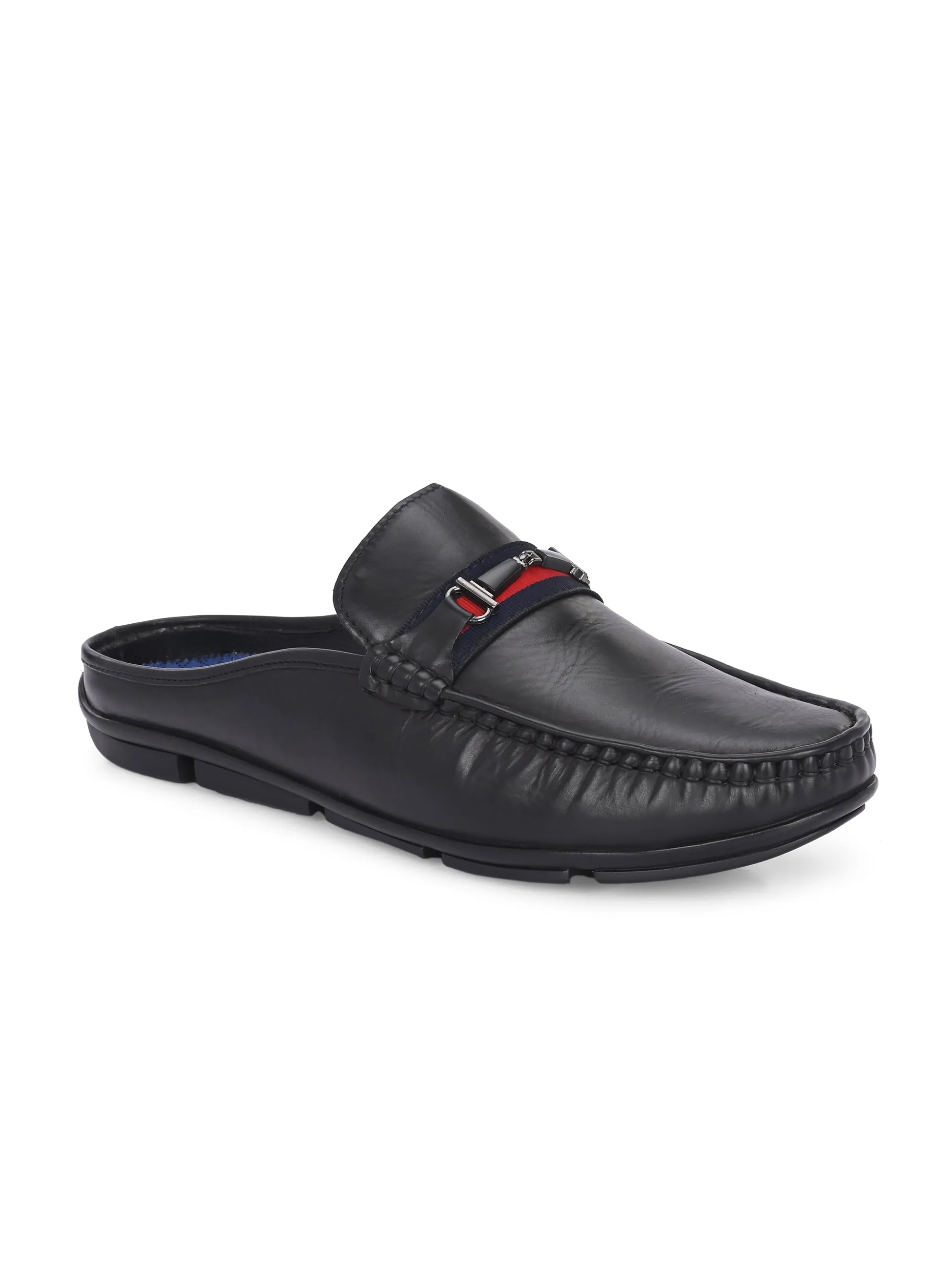 Hitz Men's Black Leather Casual Loafers