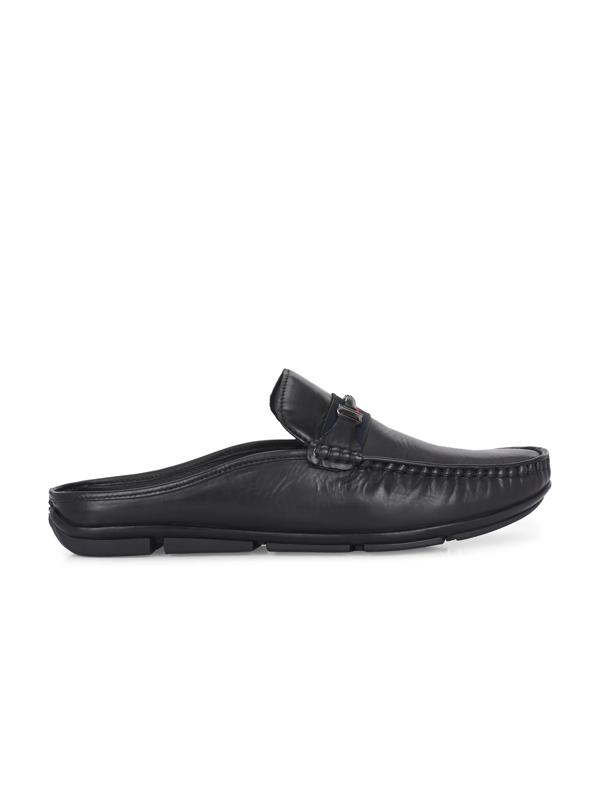 Hitz Men's Black Leather Casual Loafers