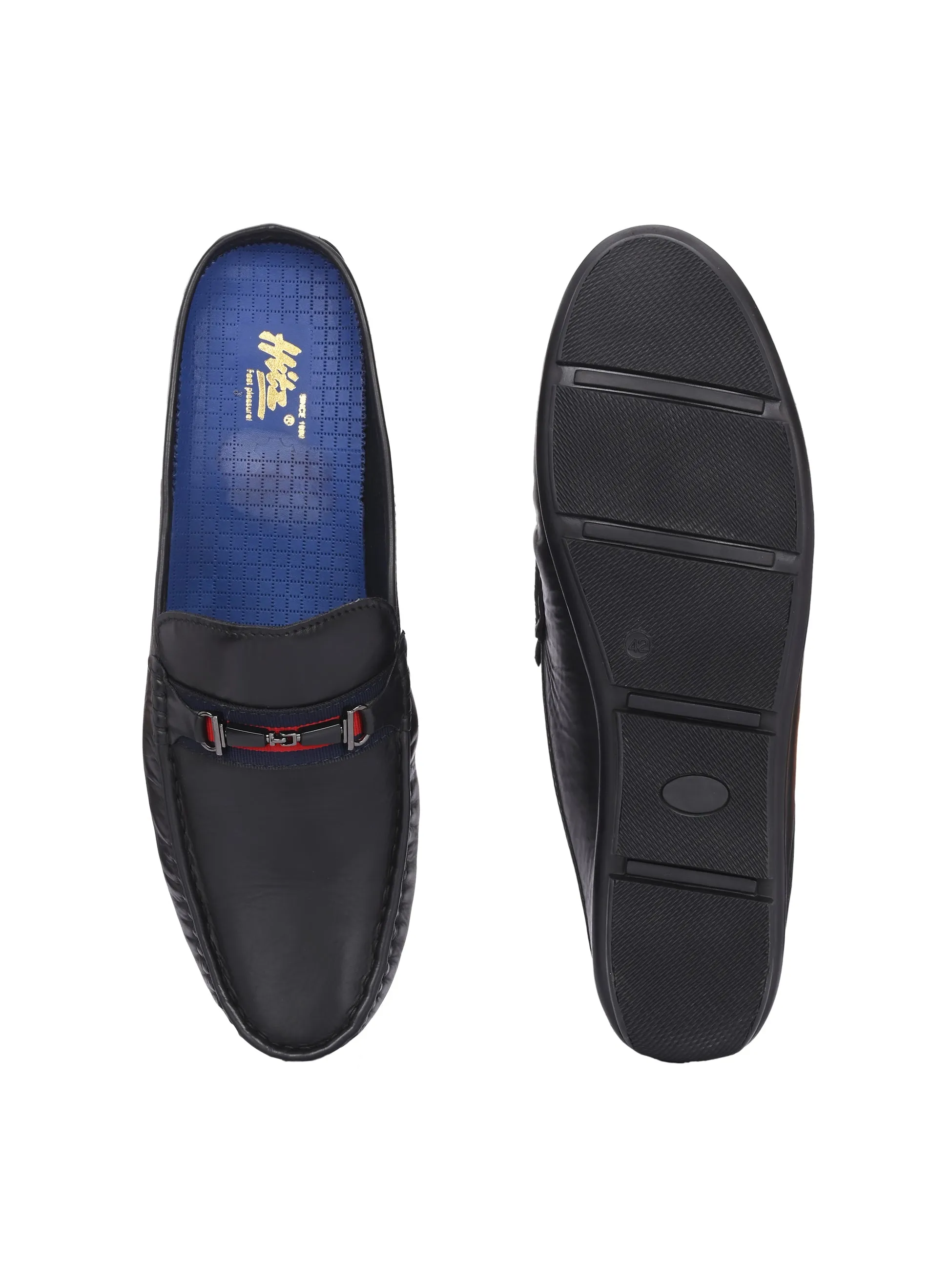 Hitz Men's Black Leather Casual Loafers
