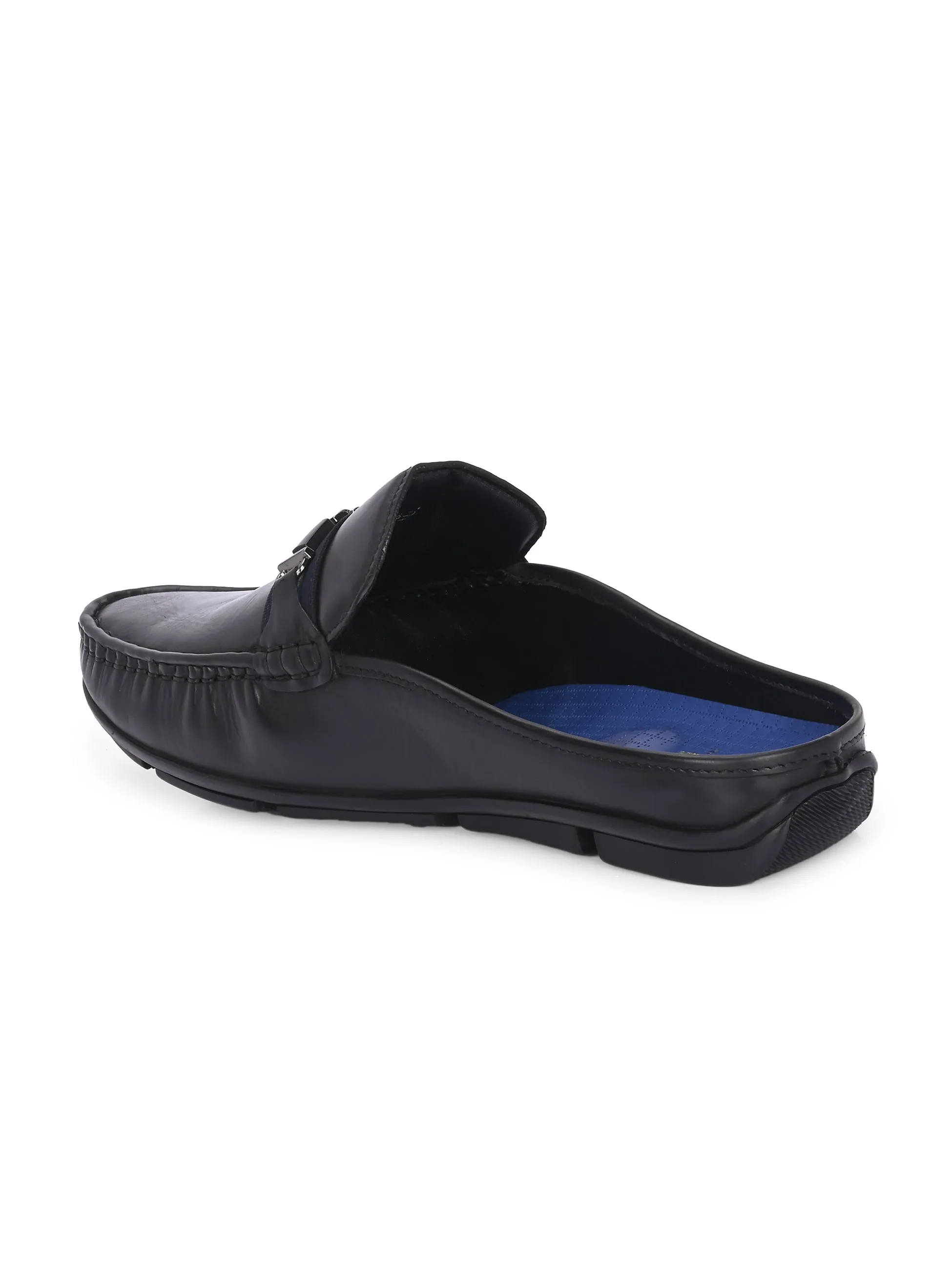 Hitz Men's Black Leather Casual Loafers