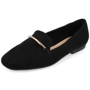 Journee Womens Loafer Flat Notched Topline Square Toe Slip-On Block Heel - Wrenn Casual Dress Shoe Black 8 Medium Womens US
