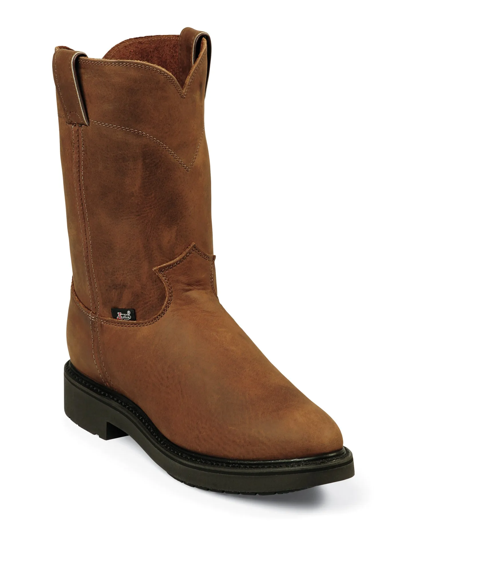 Justin Mens Bark Leather Work Boots Pullon Double Comfort 11B