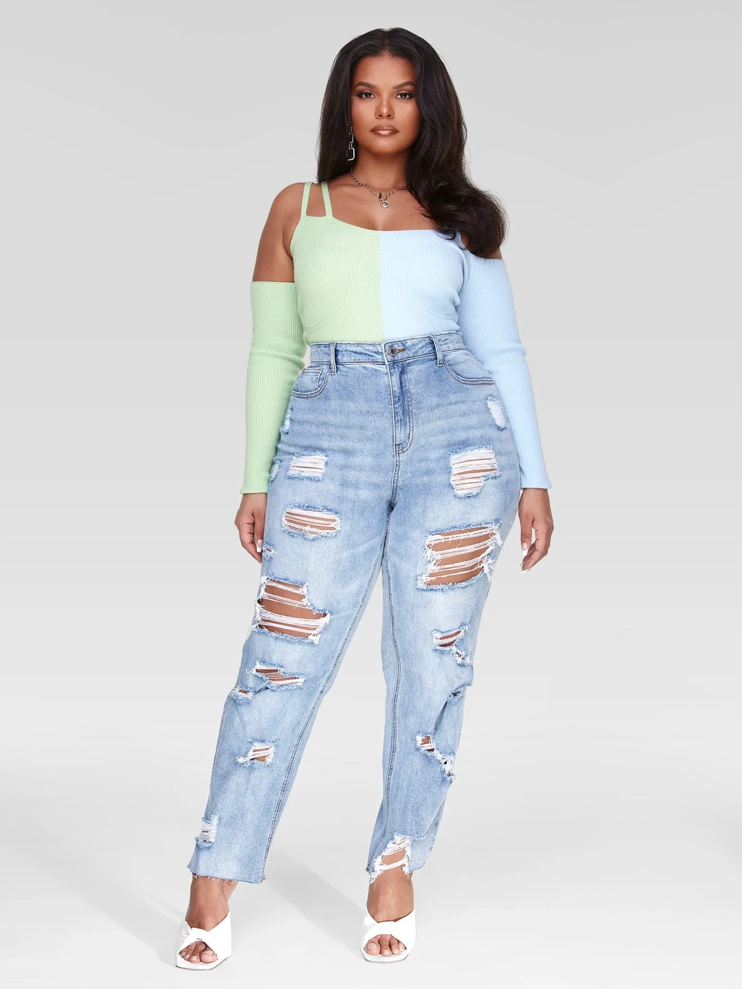 Katie Two-Tone Ribbed Knit Sweater