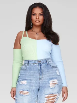 Katie Two-Tone Ribbed Knit Sweater