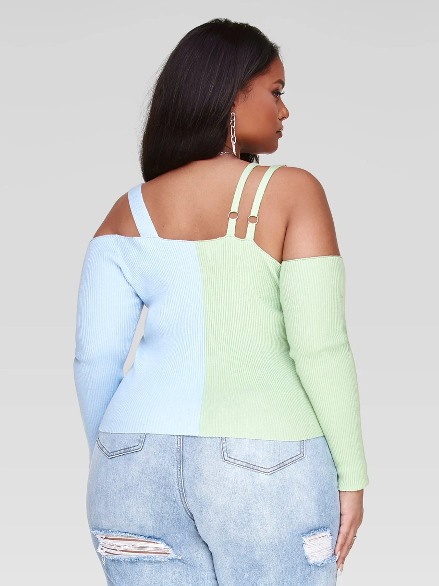 Katie Two-Tone Ribbed Knit Sweater
