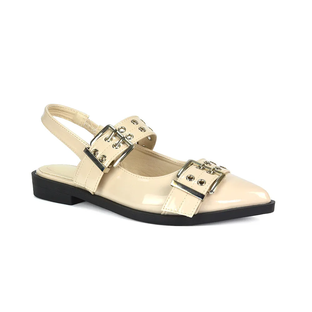 Kendall Buckle Mary Jane Ballet Pumps With Slingback Strap in Red Patent