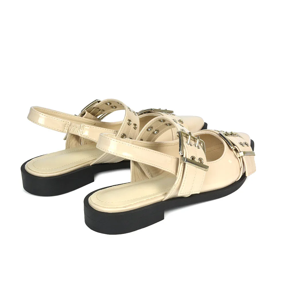 Kendall Buckle Mary Jane Ballet Pumps With Slingback Strap in Red Patent