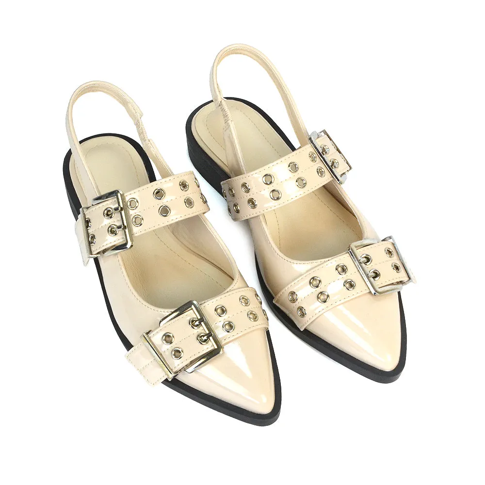 Kendall Buckle Mary Jane Ballet Pumps With Slingback Strap in Red Patent
