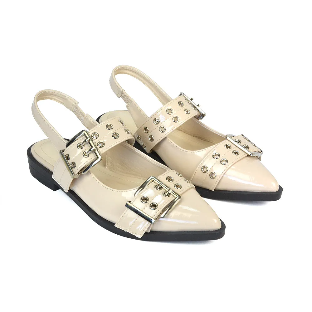 Kendall Buckle Mary Jane Ballet Pumps With Slingback Strap in Red Patent