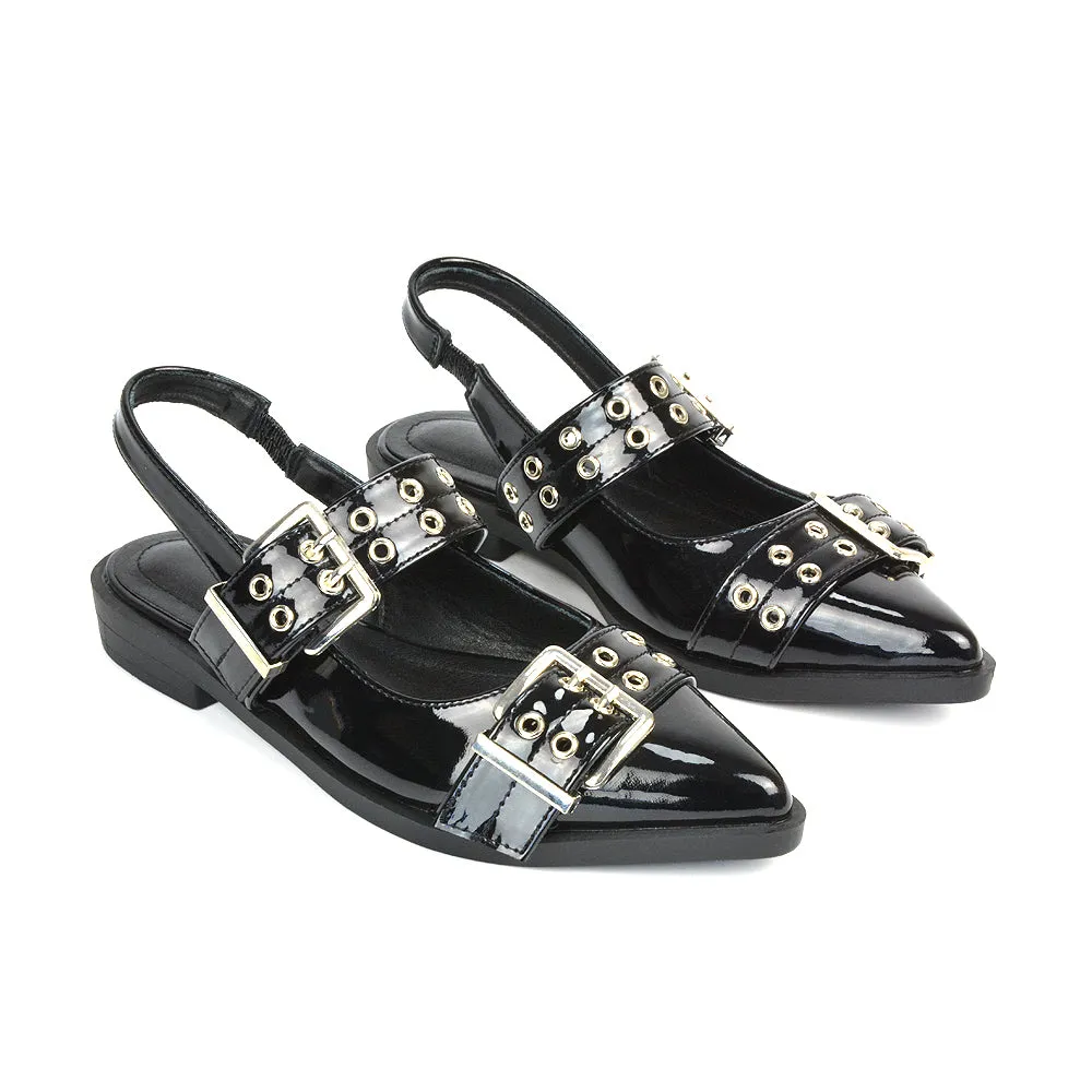 Kendall Buckle Mary Jane Ballet Pumps With Slingback Strap in Red Patent