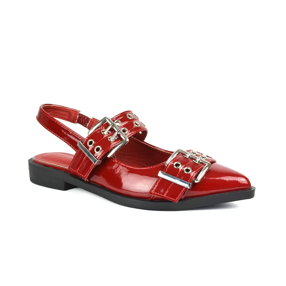 Kendall Buckle Mary Jane Ballet Pumps With Slingback Strap in Red Patent