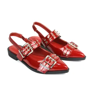 Kendall Buckle Mary Jane Ballet Pumps With Slingback Strap in Red Patent