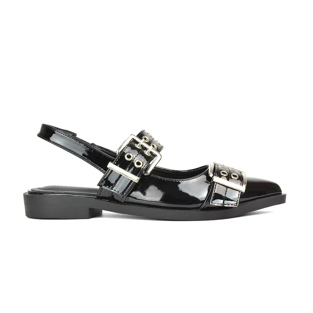 Kendall Buckle Mary Jane Ballet Pumps With Slingback Strap in Red Patent