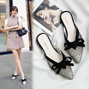 Lace Fashion Pointed Toe Baotou Low Heels Outer Wear Sandals Female Half Slippers