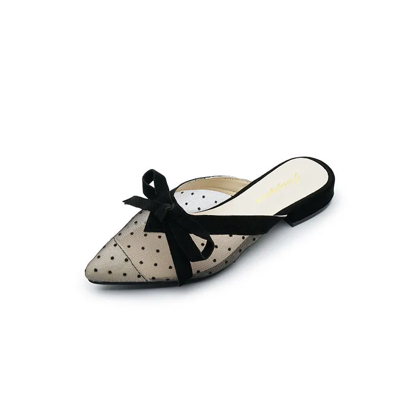 Lace Fashion Pointed Toe Baotou Low Heels Outer Wear Sandals Female Half Slippers