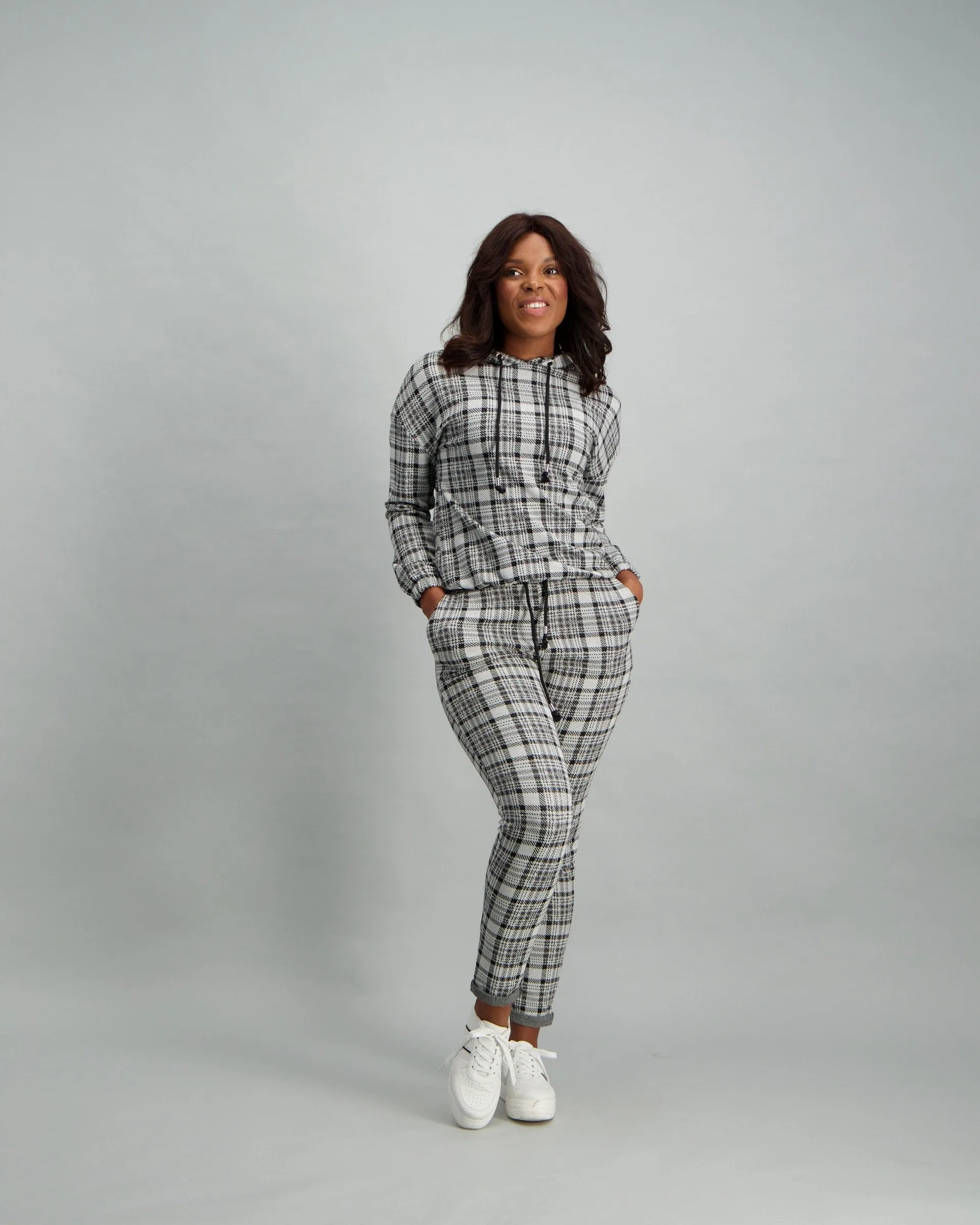 Ladies Checked Fleece Bottoms - Grey