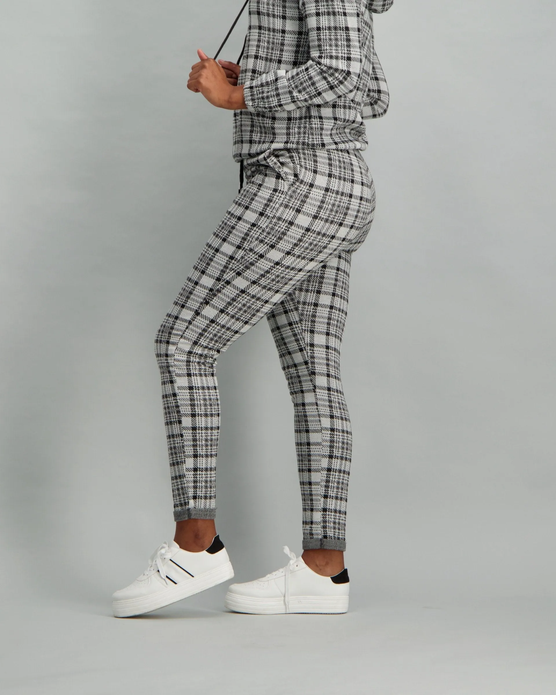 Ladies Checked Fleece Bottoms - Grey