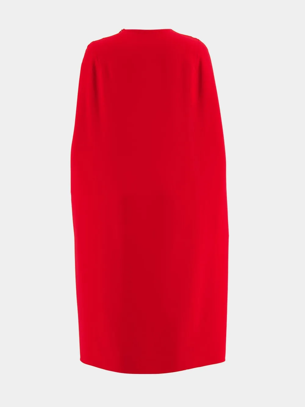Lipstick Red Round Neck Cape Midi Dress