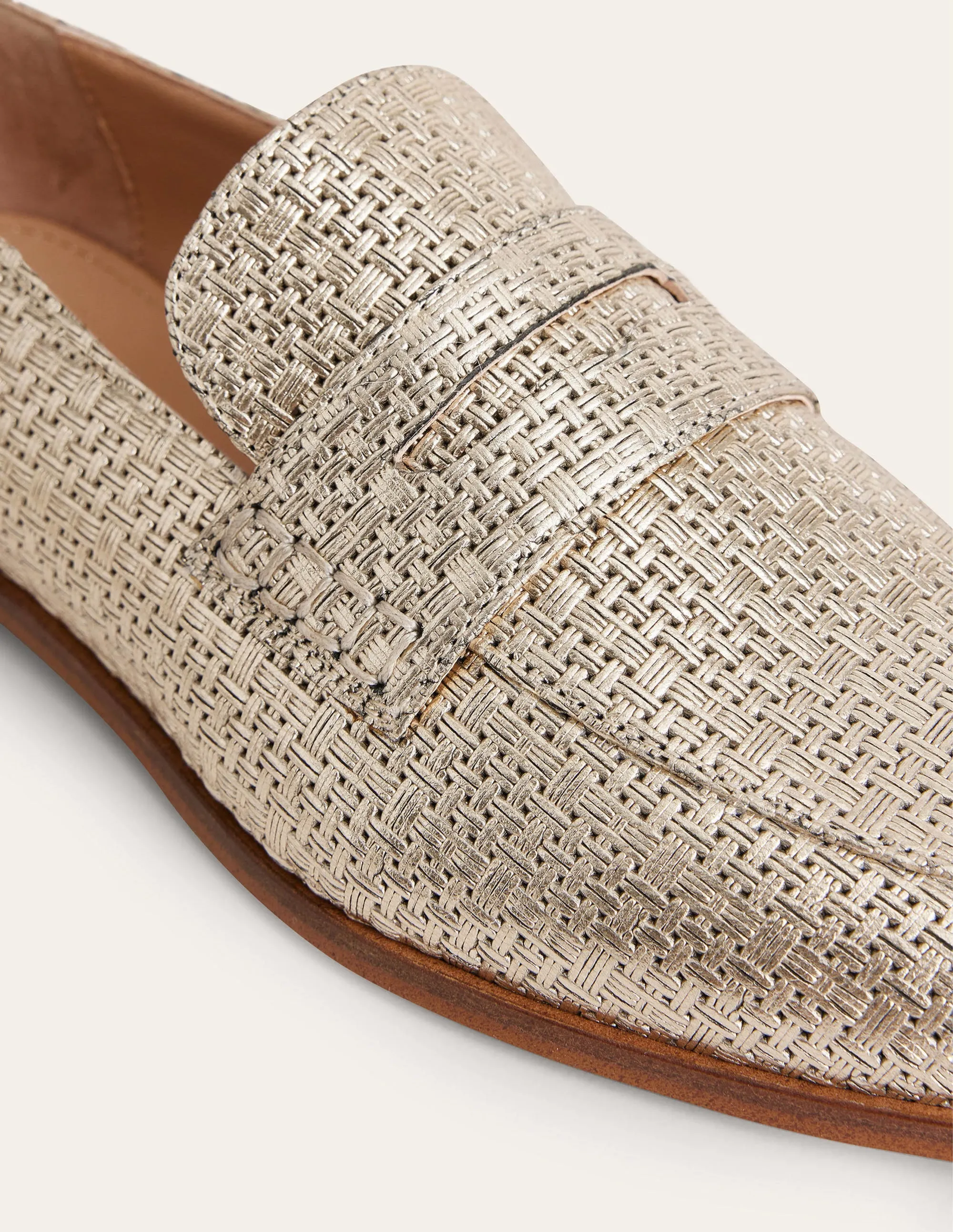 Loafer aus gewebtem Leder-Gold, Leder mit Webeffekt