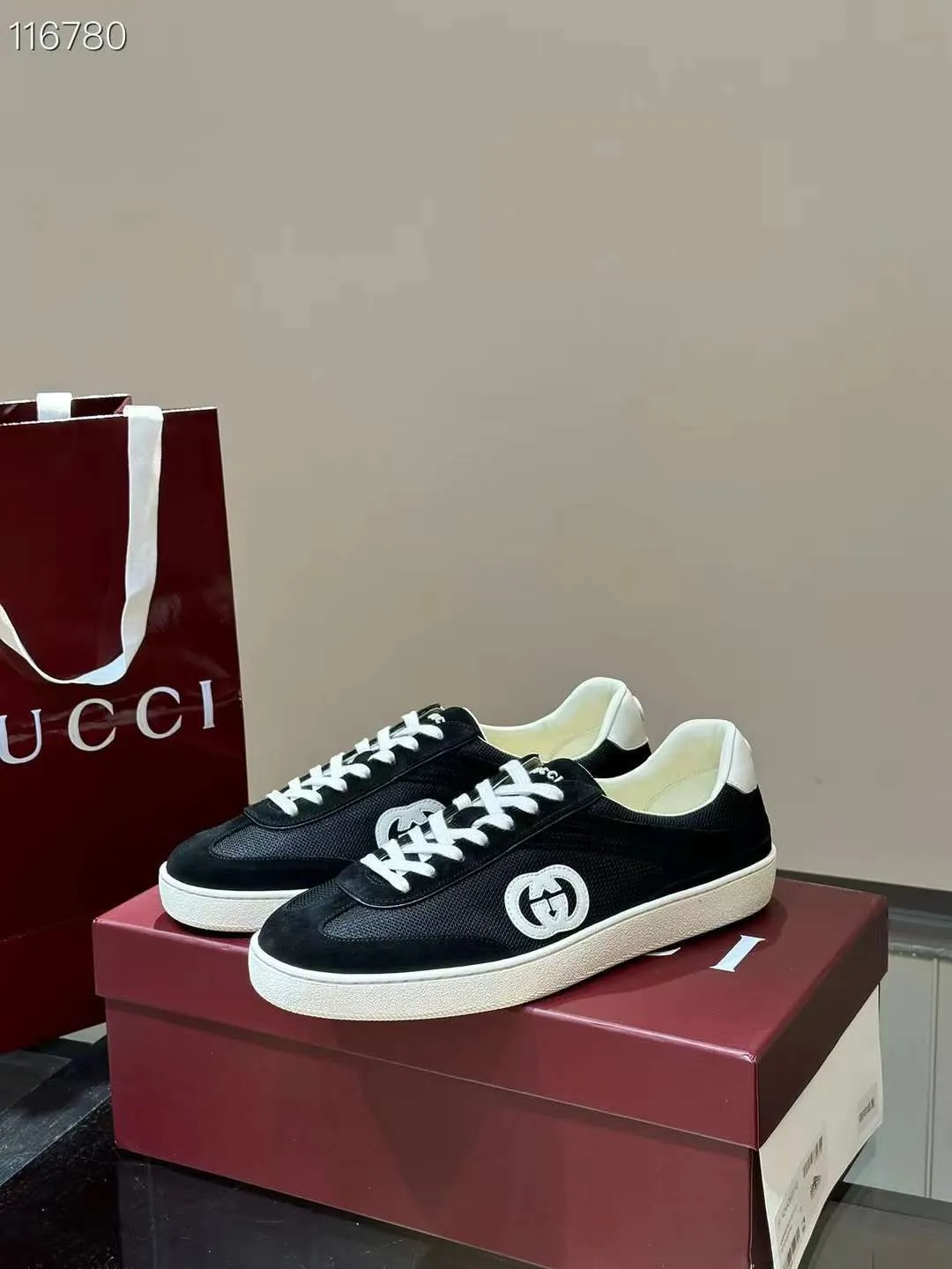 Luxury Black Interlocking G Mesh Sneakers