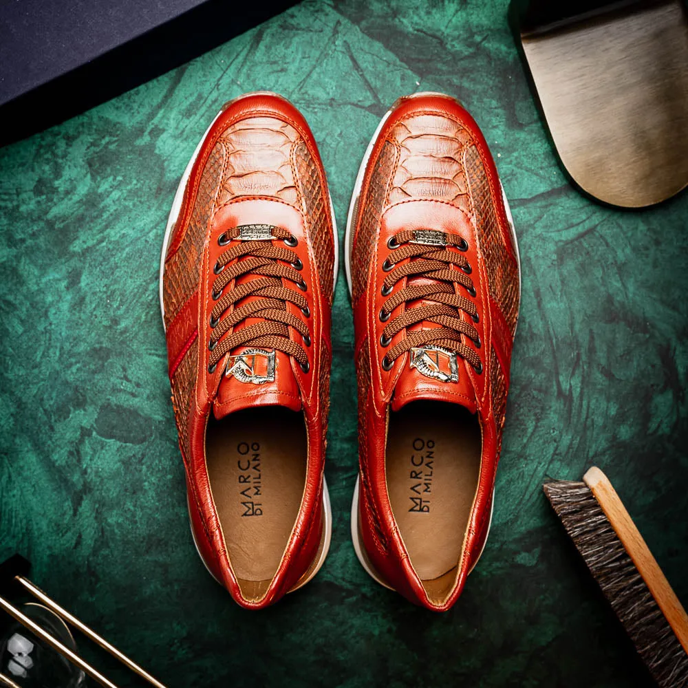 Marco Di Milano Brescia in Antique Cognac Python & Calfskin Sneakers