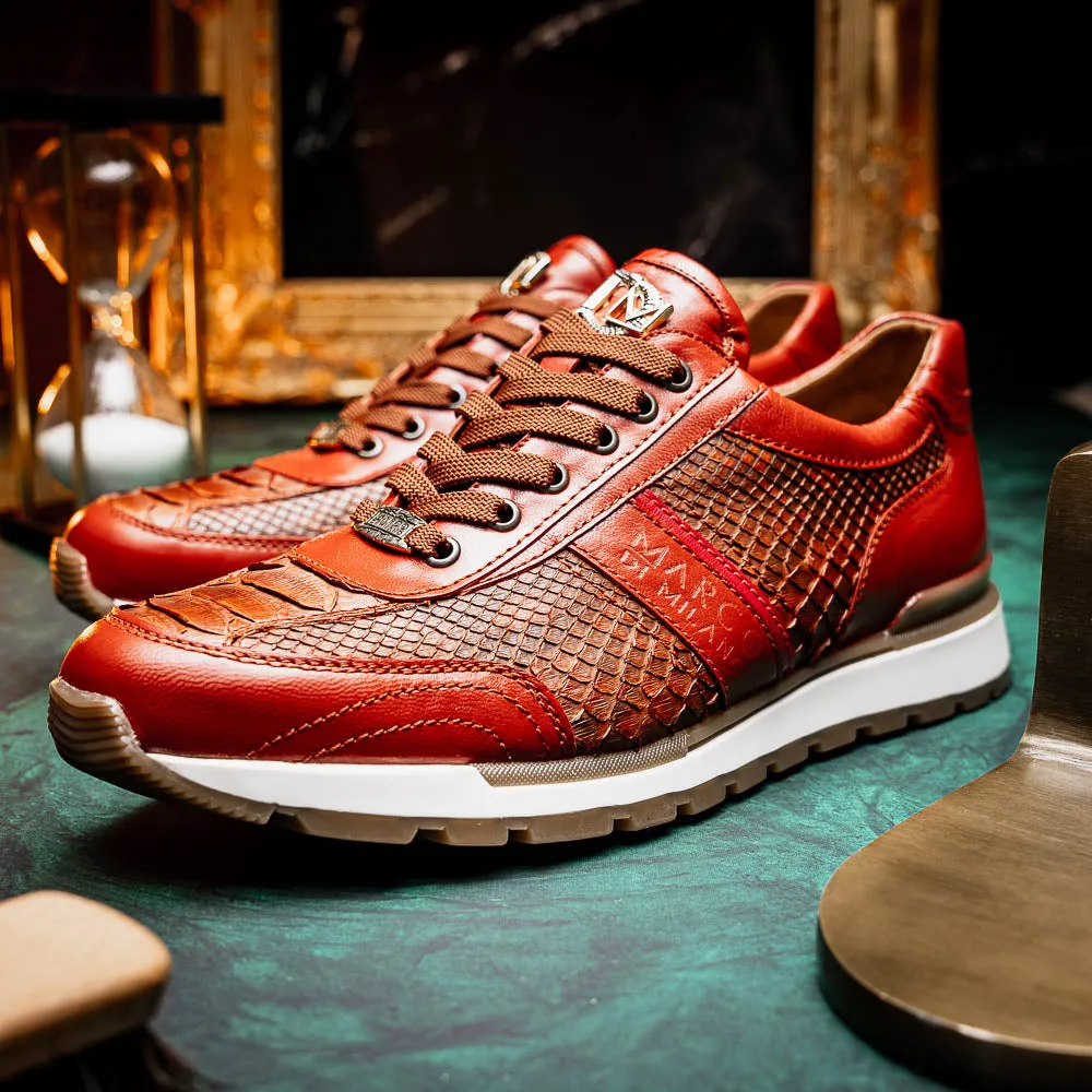 Marco Di Milano Brescia in Antique Cognac Python & Calfskin Sneakers