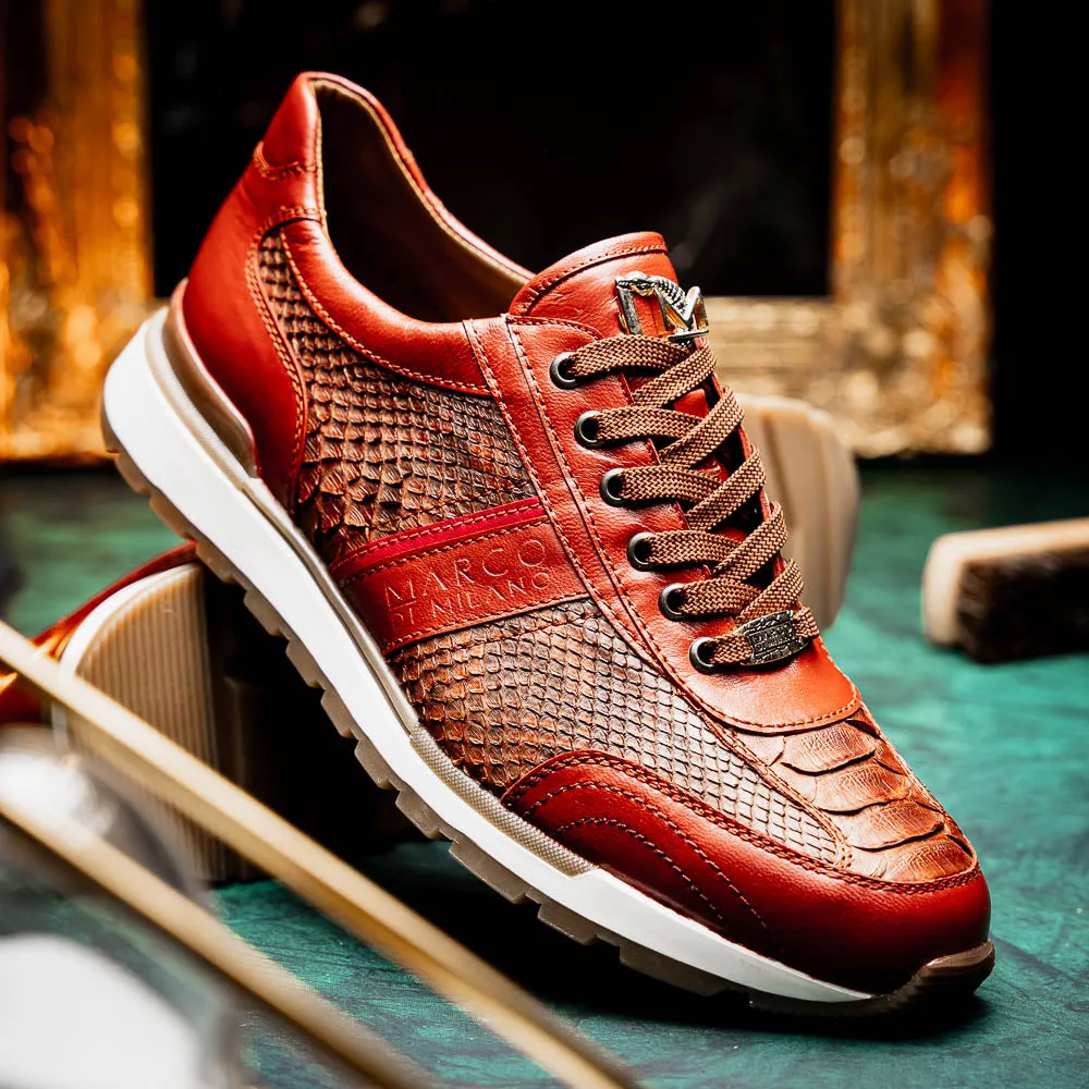 Marco Di Milano Brescia in Antique Cognac Python & Calfskin Sneakers